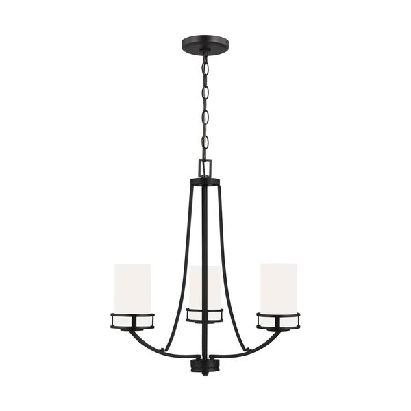 Robie Midnight Black Three-Light Chandelier with Etched White Inside Shade, image 1