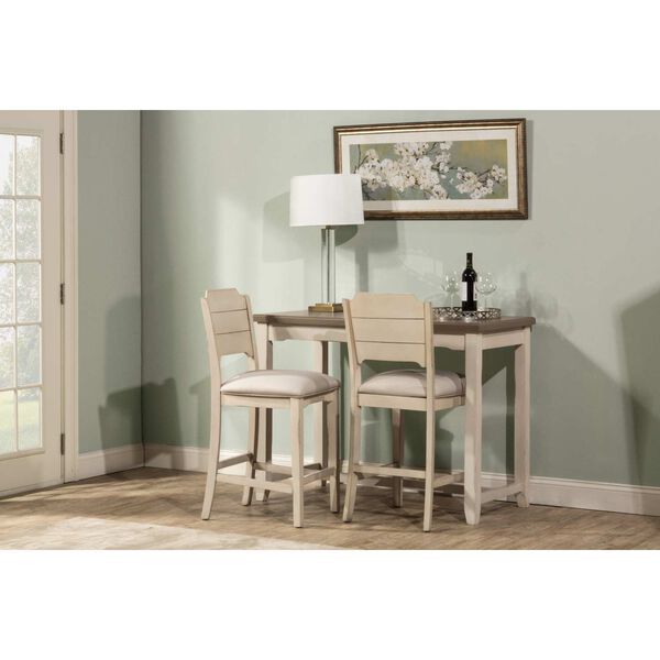 Clarion Distressed Gray Wood Three-Piece Counter Height Dining Set with Open Back Stools, image 2