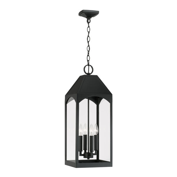 Burton Black Outdoor Four-Light Hangg Lantern with Clear Glass, image 1