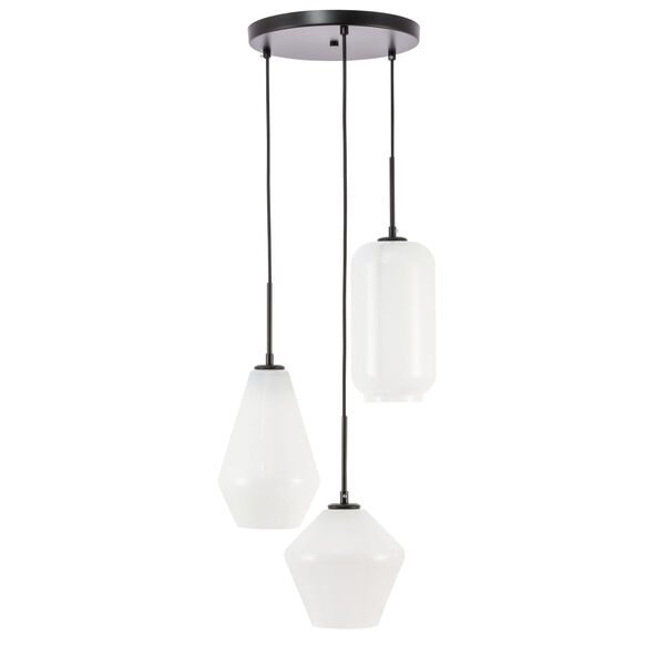 Gene Black 17-Inch Three-Light Pendant with Frosted White Glass, image 3
