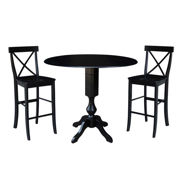 Black Round Pedestal Bar Height Table with X-Back Stools, 3-Piece, image 1
