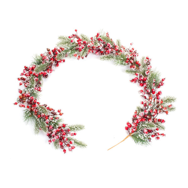 Red Iced Pine and Berry Garland, Set of Two, image 1