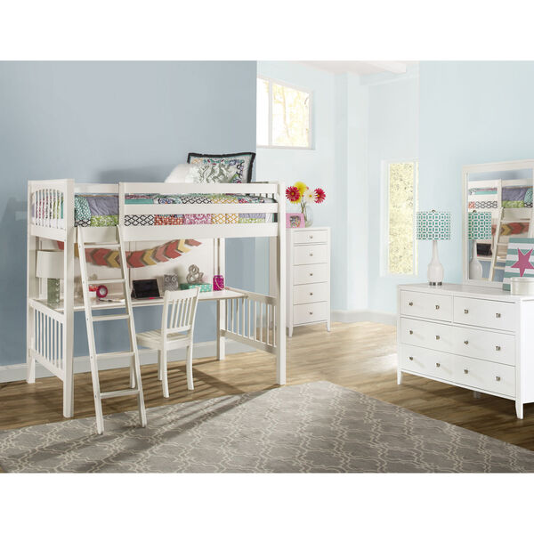 Pulse White Twin Loft Bed With Chair, image 1