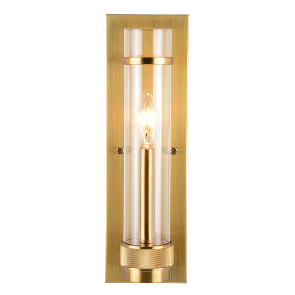 Bari Satin Brass Four-Inch One-Light Wall Sconce with Clear Cylinder Glass, image 4