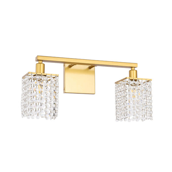 Phineas Brass Two-Light Bath Vanity with Clear Crystals, image 5