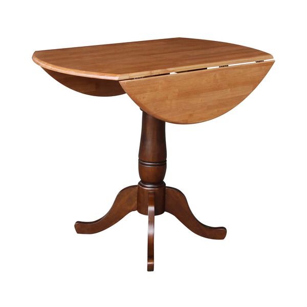 Cinnamon and Espresso 36-Inch High Round Top Dual Drop Leaf Pedestal Table, image 4