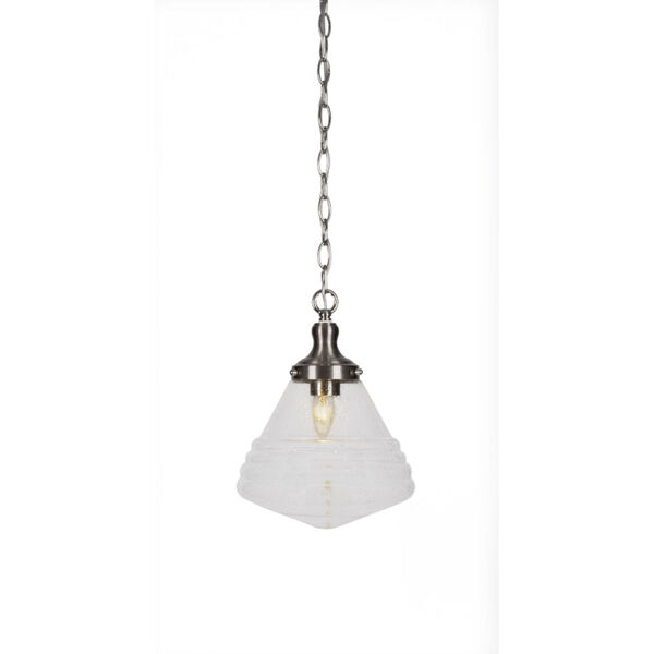 Juno Brushed Nickel One-Light 10-Inch Chain Hung Pendant with Clear Bubble Glass, image 1