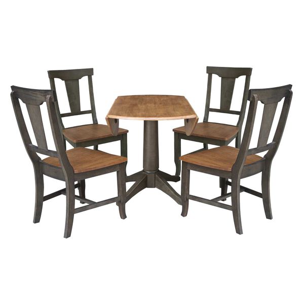 Hickory Washed Coal Round Dual Drop Leaf Dining Table with Four Panel Back Chairs, image 6