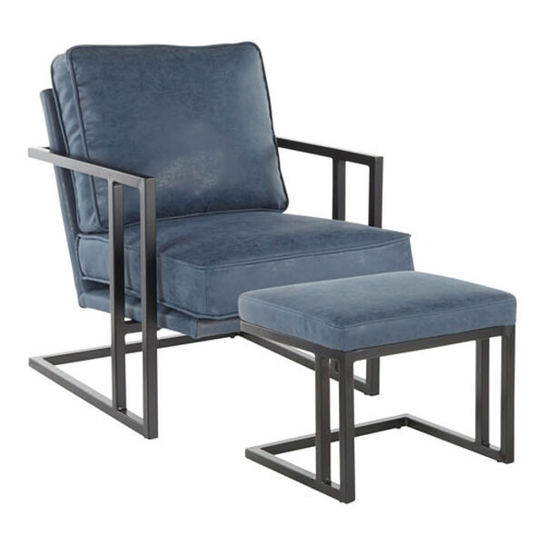 Roman Black and Blue Lounge Chair and Ottoman Set, 2-Piece, image 1