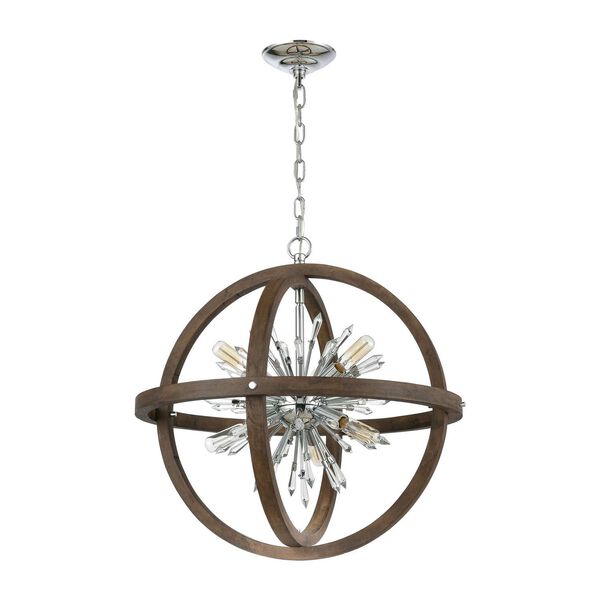 Morning Star Aged Wood and Polished Chrome 10-Light Chandelier, image 3