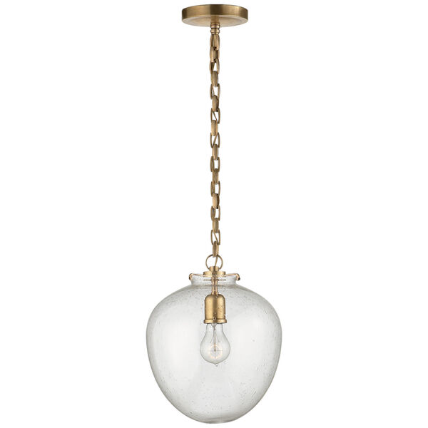 Katie Acorn Pendant in Hand-Rubbed Antique Brass with Seeded Glass by Thomas O'Brien, image 1