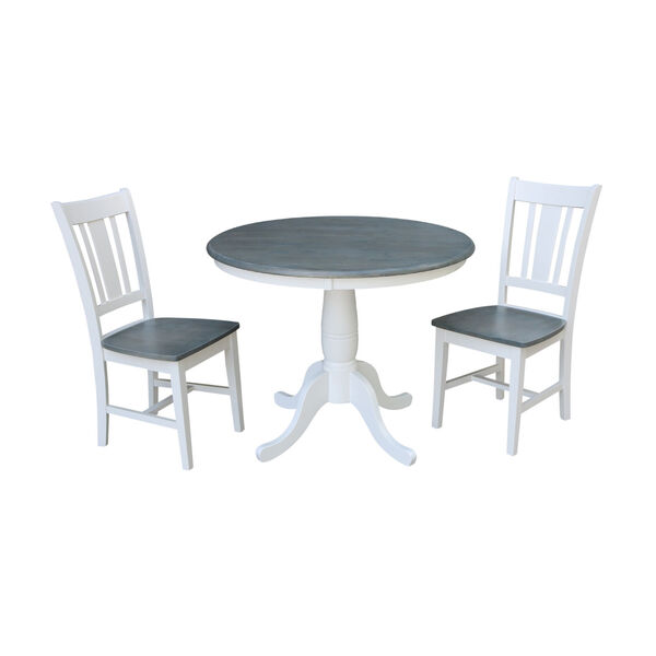 San Remo White and Heather Gray 36-Inch Round Top Pedestal Table With Two Chairs, Three-Piece, image 1