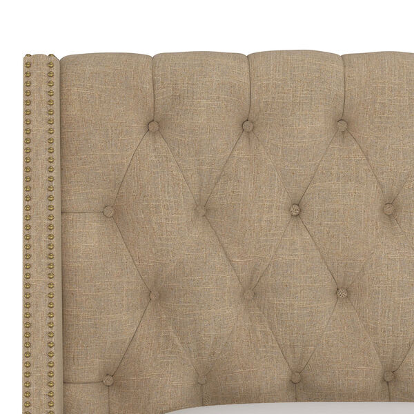Full Linen Sandstone 60-Inch Nail Button Tufted Wingback Headboard, image 4