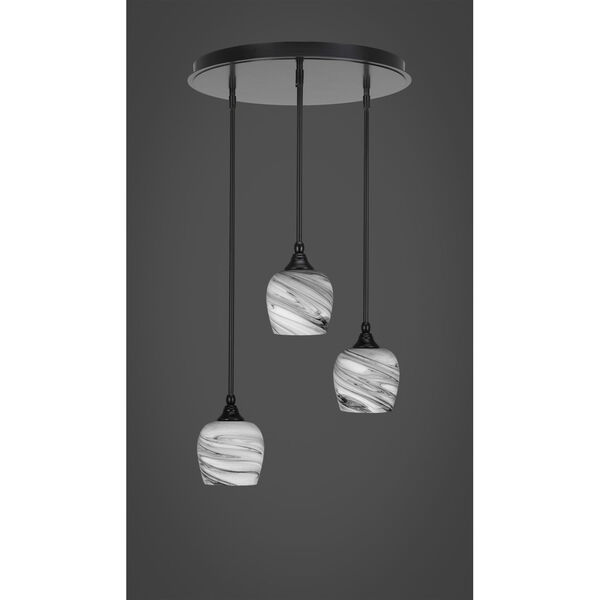 Empire Matte Black 19-Inch Three-Light Cluster Pendalier with Six-Inch Onyx Swirl Glass, image 2