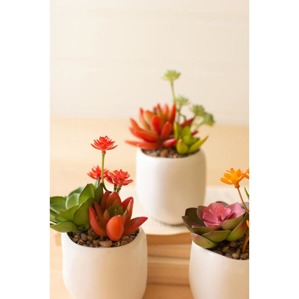 White Artificial Succulent Plants in a Pot, Set of Three, image 2