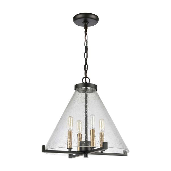 The Holding Matte Black with Satin Brass Four-Light Pendant, image 2