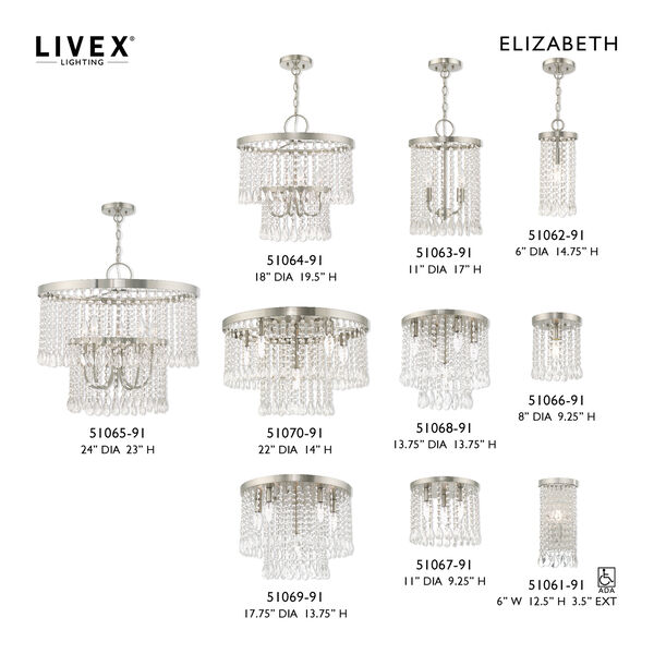 Elizabeth Brushed Nickel 18-Inch Four-Light Pendant Chandelier with Clear Crystals, image 5