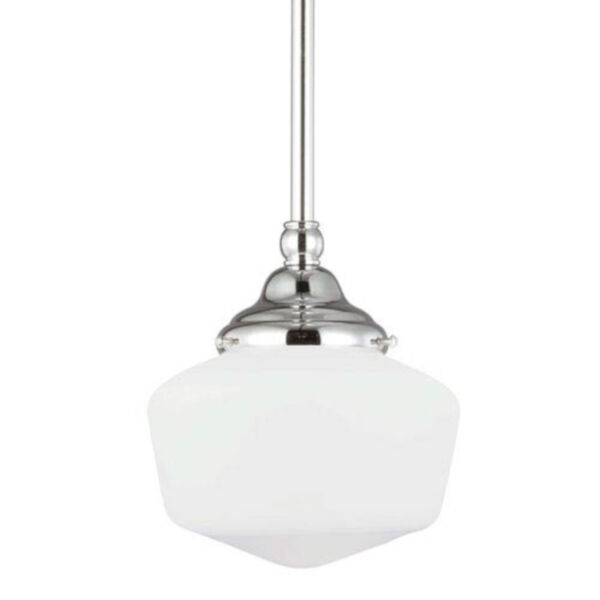Russell Chrome One-Light Mini-Pendant with Satin White Schoolhouse Glass, image 1