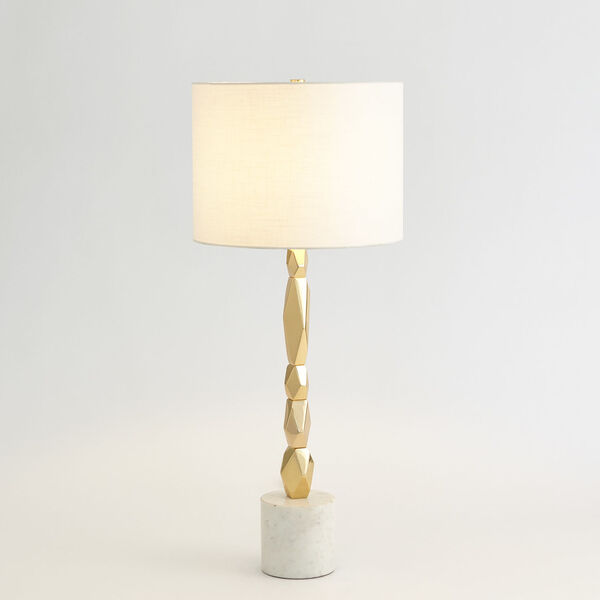 Brass and White Facet Block Short Table Lamp, image 1