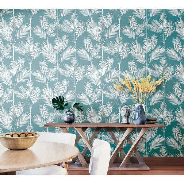Waters Edge Blue King Palm Silhouette Pre Pasted Wallpaper - SAMPLE SWATCH ONLY, image 4