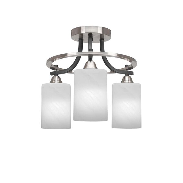 Paramount Matte Black and Brushed Nickel Three-Light Semi-Flushe with White Marble Glass, image 1