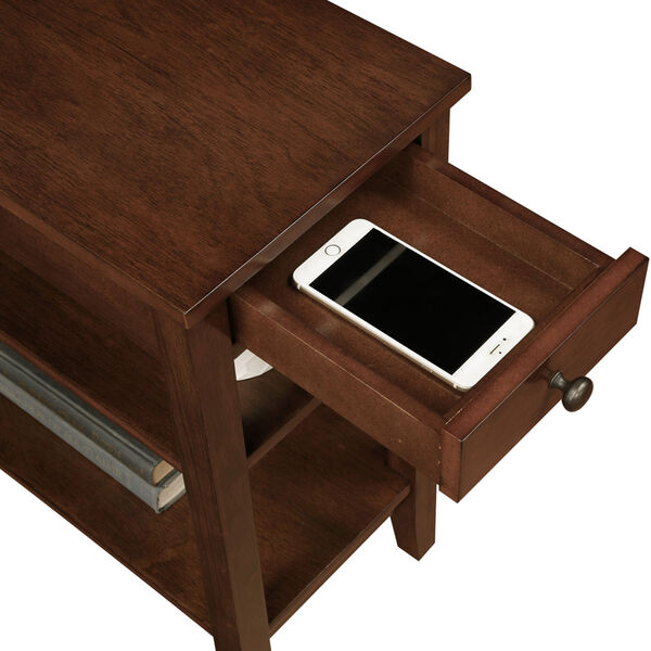 Brown American Heritage One Drawer Chairside End Table with Charging Station and Shelves, image 6