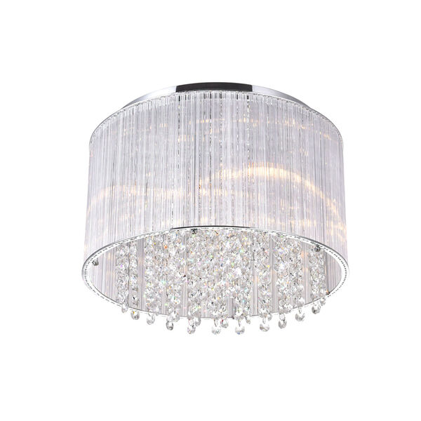 Spring Morning Chrome Six-Light Drum Shade Flush Mount with K9 Clear Crystals, image 1