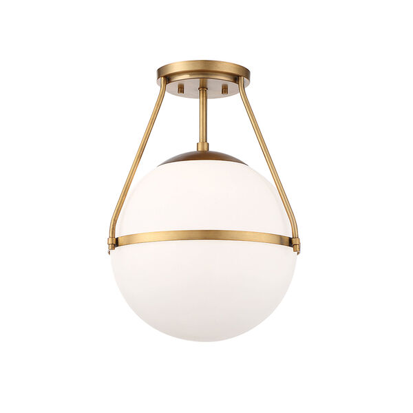 Nicollet Natural Brass One-Light Semi Flush Mount with White Opal Glass, image 3