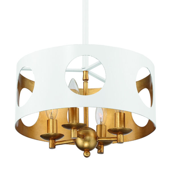 Odelle Matte White and Antique Gold Four-Light Ceiling Pendant, image 1