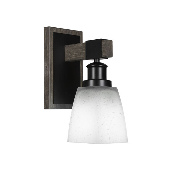 Tacoma Matte Black and Distressed Wood Five-Inch One-Light Wall Sconce with White Muslin Shade, image 1