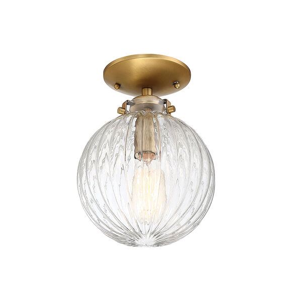 Whittier Natural Brass One-Light Semi Flush Mount with Ribbed Glass, image 4