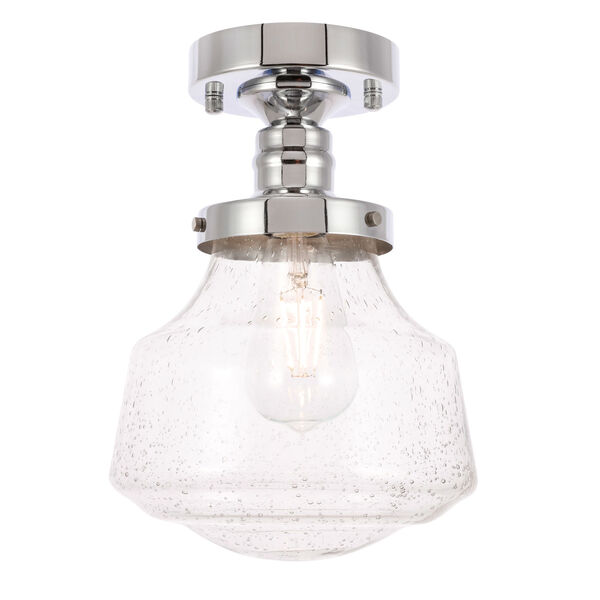 Lyle Chrome Eight-Inch One-Light Flush Mount with Clear Seeded Glass, image 1