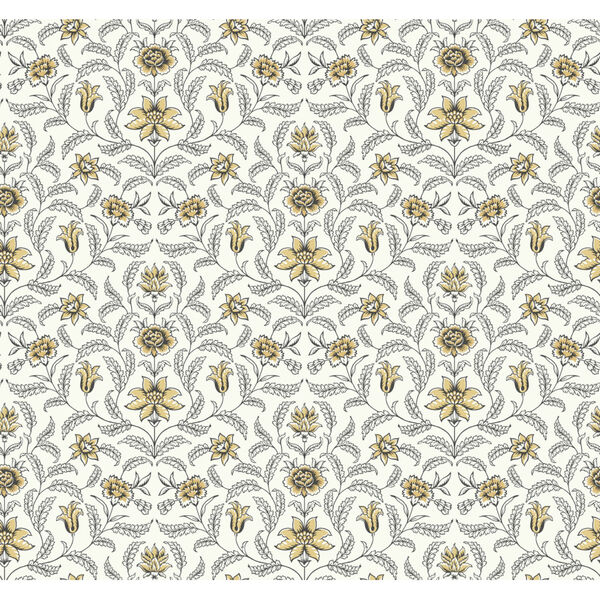 Grandmillennial Yellow Vintage Blooms Pre Pasted Wallpaper - SAMPLE SWATCH ONLY, image 2