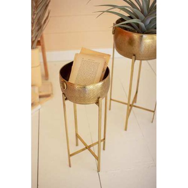 Brass Finish Planters with Stands, Set of Two, image 3
