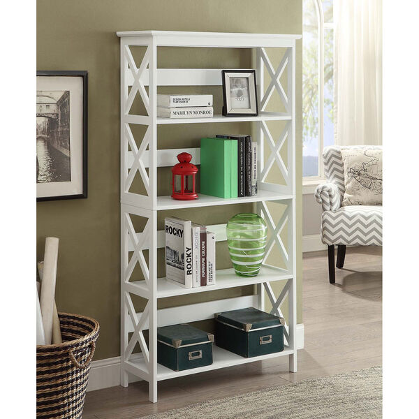 Selby White 60-inch Five Tier Bookcase, image 1