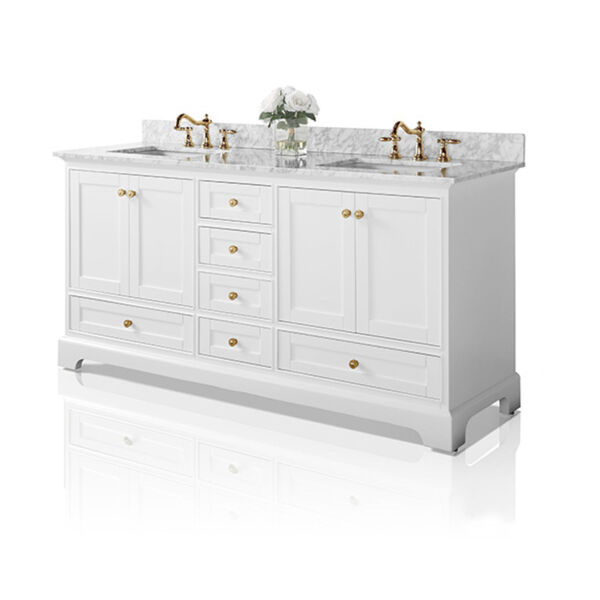 Audrey White 72-Inch Vanity Console with Mirror and Gold Hardware, image 3