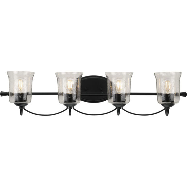 Bowman Matte Black 34-Inch Four-Light Bath Vanity with Clear Chiseled Glass Shade, image 1