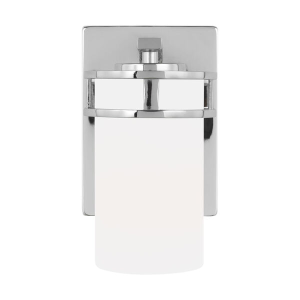 Robie Chrome One-Light Bath Vanity with Etched White Inside Shade, image 1