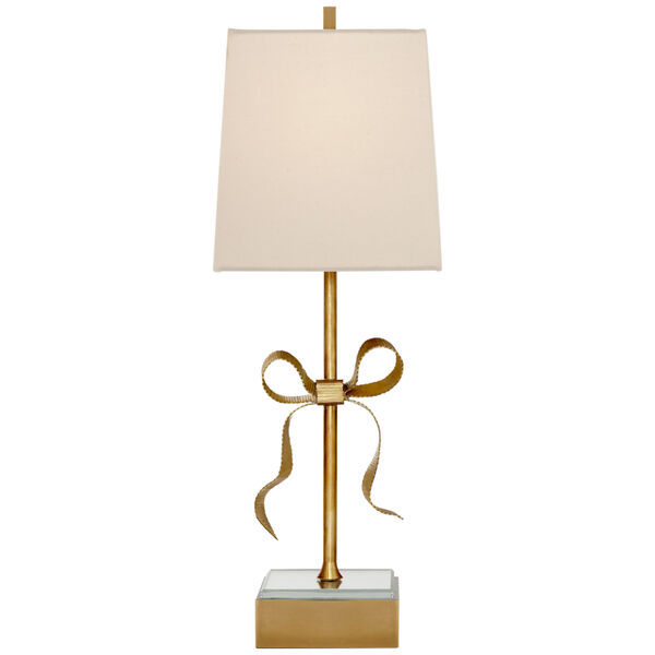 Ellery Gros-Grain Bow Table Lamp in Soft Brass and Mirror with Cream Linen Shade by kate spade new york, image 1