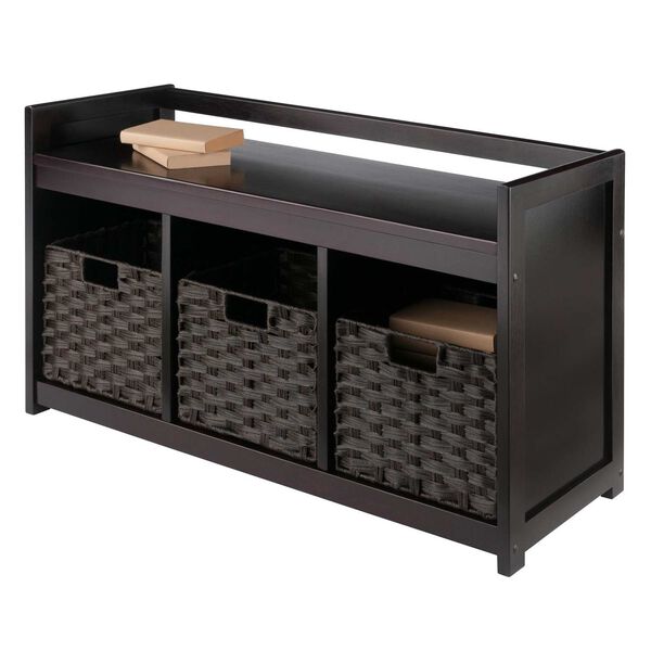 Addison Espresso Storage Bench with Three Foldable Woven Baskets, image 5