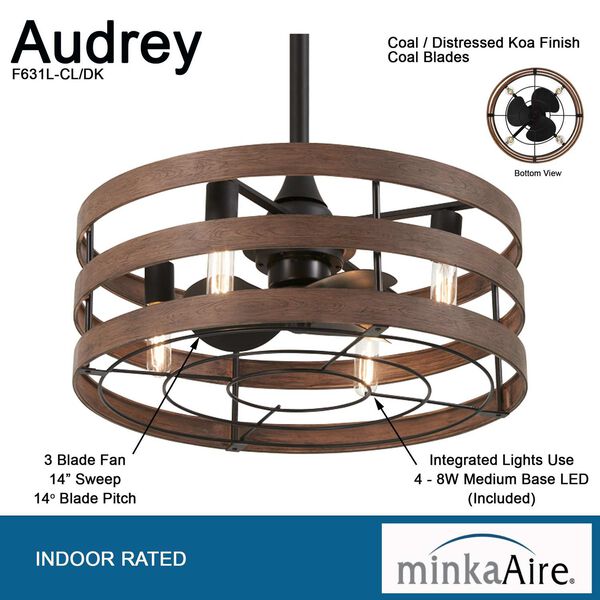 Audrey Coal And Distressed Koa 26-Inch LED Ceiling Fan, image 4