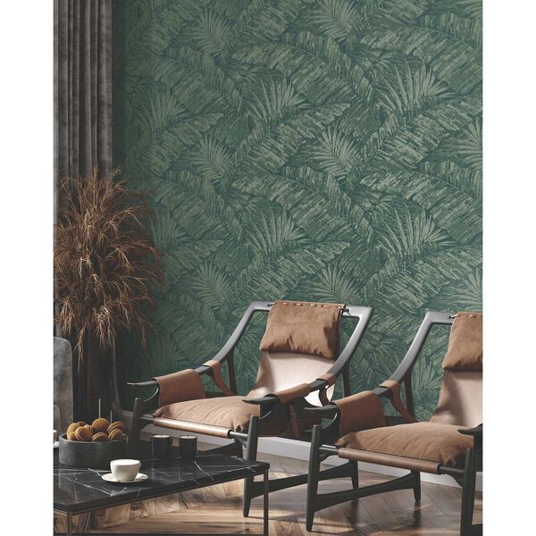 Palm Cove Toile Emerald Forest Wallpaper, image 3