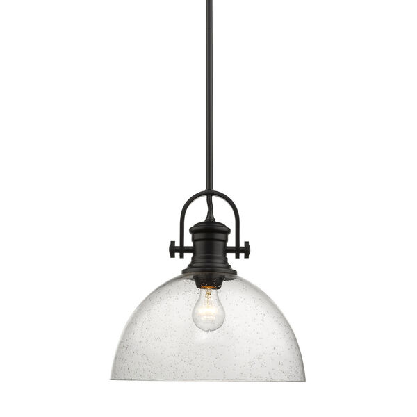 Afton Black 14-Inch One-Light Pendant with Seeded Glass, image 1