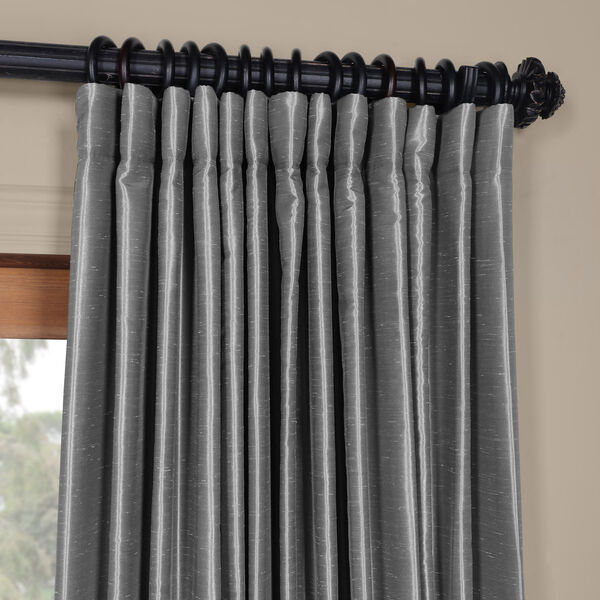 Grey Blackout Double Wide Vintage Textured Faux Dupioni Single Panel Curtain 100 x 84, image 2