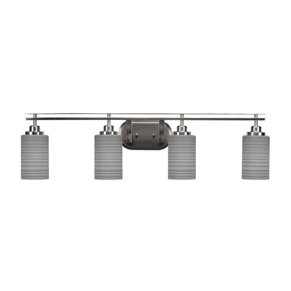 Odyssey Brushed Nickel Four-Light Bath Vanity with Four-Inch Gray Matrix Glass, image 1