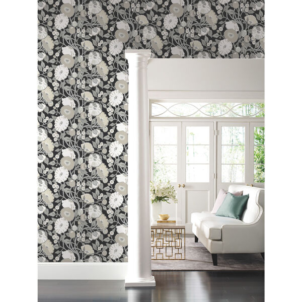 Black and Cream 27 In. x 27 Ft. Vincent Poppies Wallpaper, image 3