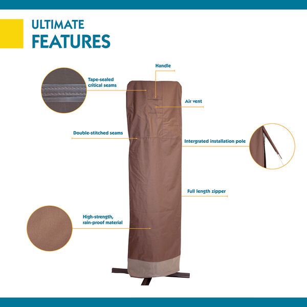 Ultimate Mocha Cappuccino 101 In. Patio Offset Umbrella Cover with Integrated Installation Pole, image 4