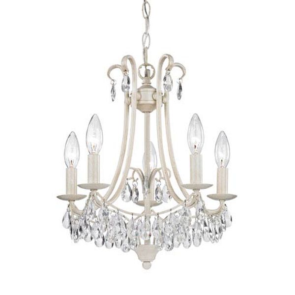 Antique Cream and Clear Crystal 16-Inch Five Light Mini Chandelier, image 1