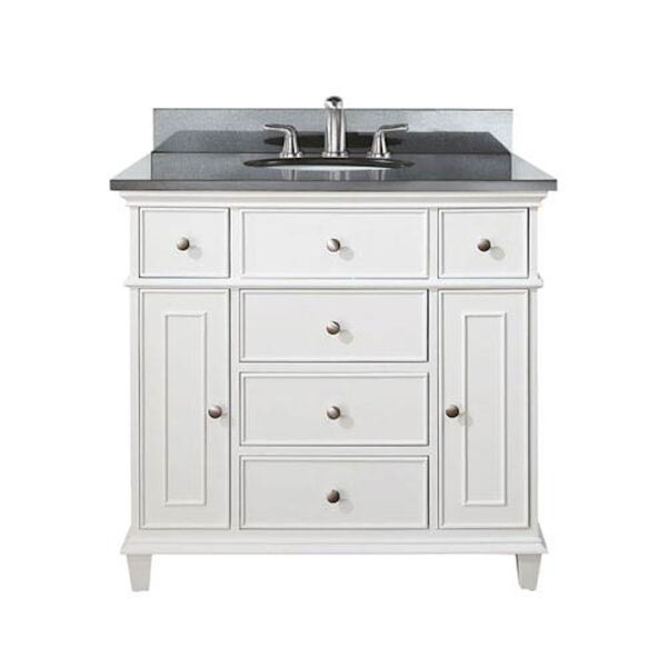 Windsor 36-Inch White Vanity with Black Granite top and Undermount Sink, image 1