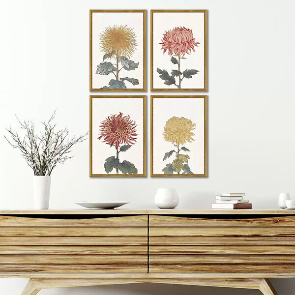 Green Chrysanthemum Wall Art, Set of 4, image 1